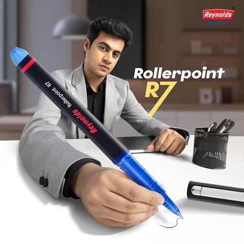 Reynolds R7 8 BLUE 2 BLACK RollerBall Pens| Roller PEN WITH COMFORTABLE GRIP | BLUE ROLLER BALL PENS FOR WRITING | PEN FOR PROFESSIONALS | 0.7 mm TIP SIZE - Image 5
