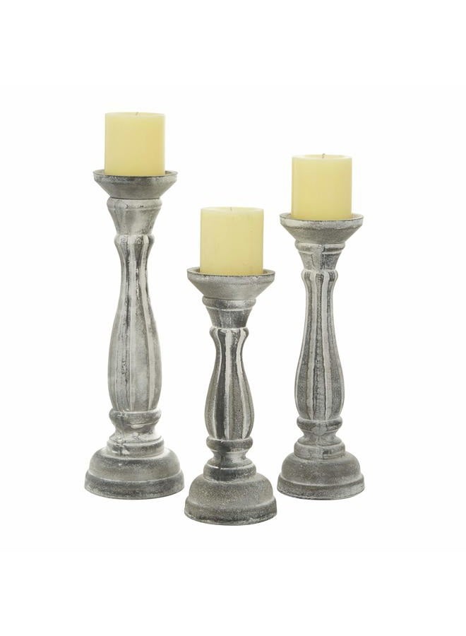 Deco 79 Traditional Wood Solid Candle Holder, Set Of 3 15", 13", 11"H, White - Image 2