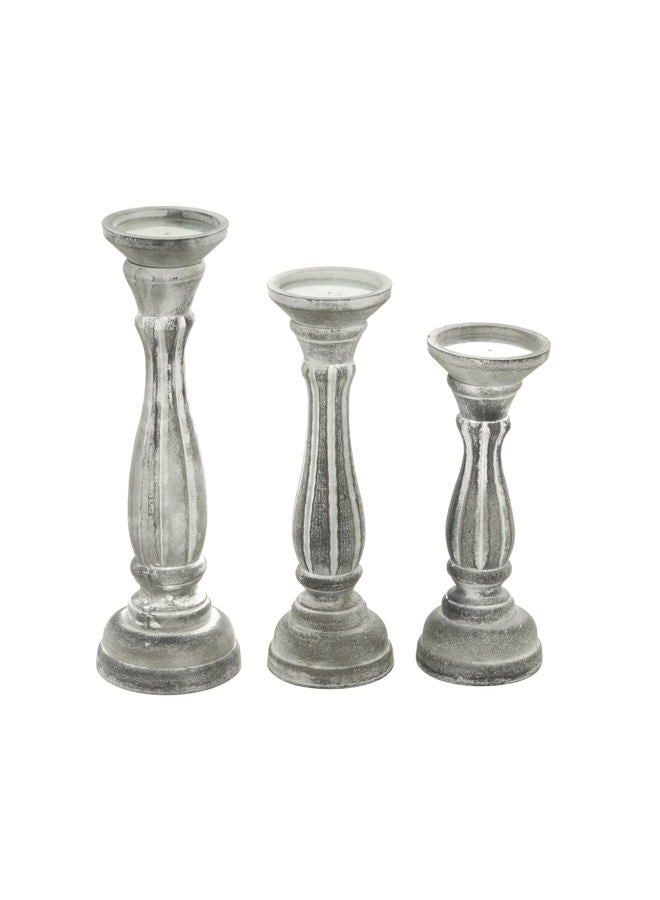 Deco 79 Traditional Wood Solid Candle Holder, Set Of 3 15", 13", 11"H, White - Image 3