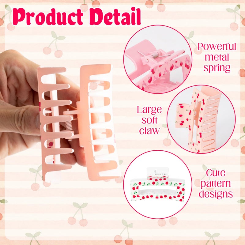 PANTIDE 4Pcs Cherry Hair Claw Clips for Women Girls - Bow Fruit Cute Rectangle Nonslip Banana Hair Clips for Women Girls, Thin Thick Short Long Curly Accessories, Valentine's Day Birthday Party Gift - Image 3