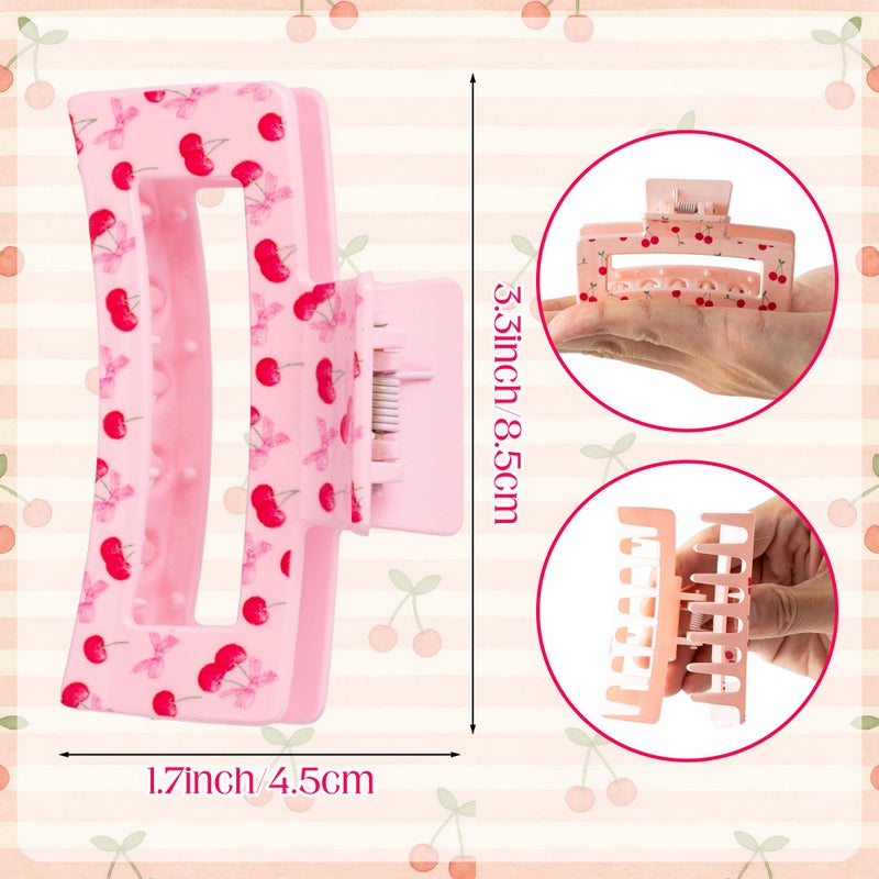 PANTIDE 4Pcs Cherry Hair Claw Clips for Women Girls - Bow Fruit Cute Rectangle Nonslip Banana Hair Clips for Women Girls, Thin Thick Short Long Curly Accessories, Valentine's Day Birthday Party Gift - Image 2