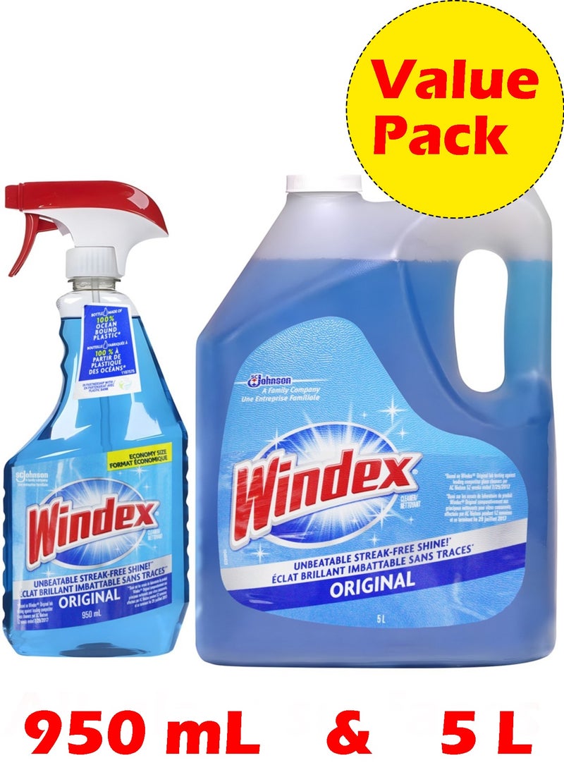 Windex Original Glass and Window Cleaner 5L + 950mL / 23 fl oz  - Image 1