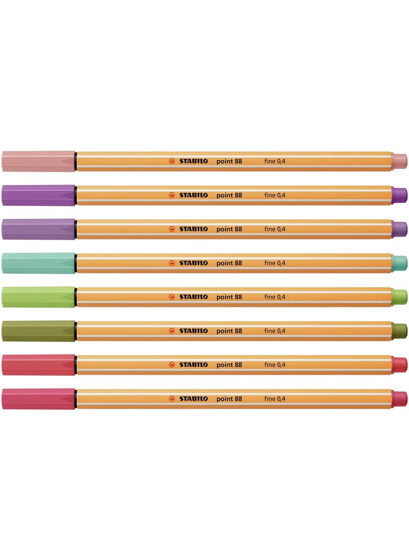 STABILO Fineliner Pen - Point 88 Wallet of 8 Assorted Colours , Anti-Dry Out  - Image 1