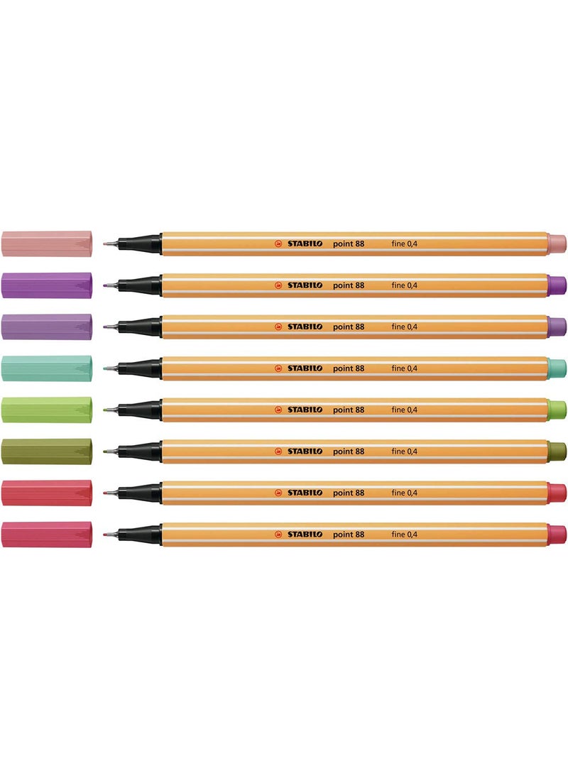 STABILO Fineliner Pen - Point 88 Wallet of 8 Assorted Colours , Anti-Dry Out  - Image 2