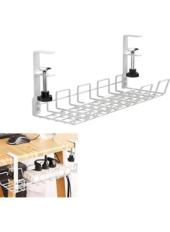 promass Under Desk Cable Management Tray, No Drilling Wire Management Tray Cable Management Rack, Sturdy Metal Cable Tray Basket with Screw, Desk Cable Management Box for Office, Home - Image 1