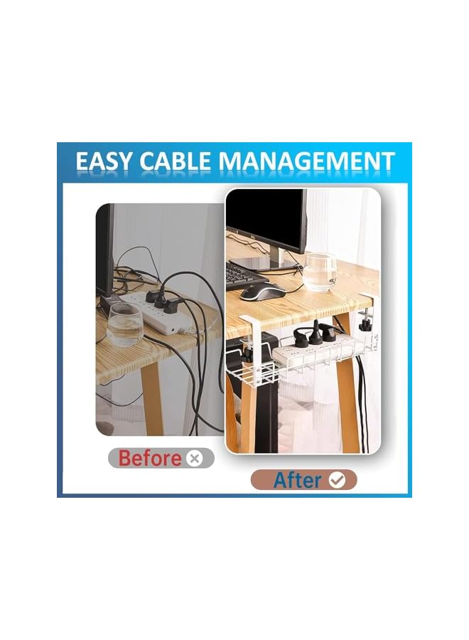 promass Under Desk Cable Management Tray, No Drilling Wire Management Tray Cable Management Rack, Sturdy Metal Cable Tray Basket with Screw, Desk Cable Management Box for Office, Home - Image 4
