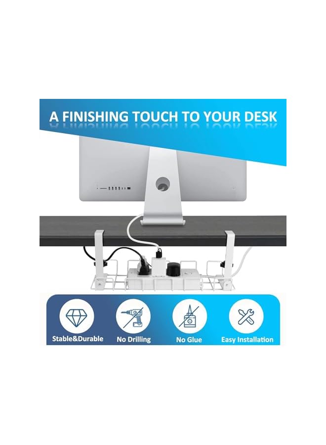 promass Under Desk Cable Management Tray, No Drilling Wire Management Tray Cable Management Rack, Sturdy Metal Cable Tray Basket with Screw, Desk Cable Management Box for Office, Home - Image 2