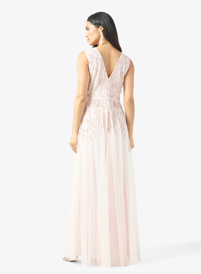 Namshi X Embellished Gown With Detachable Cape