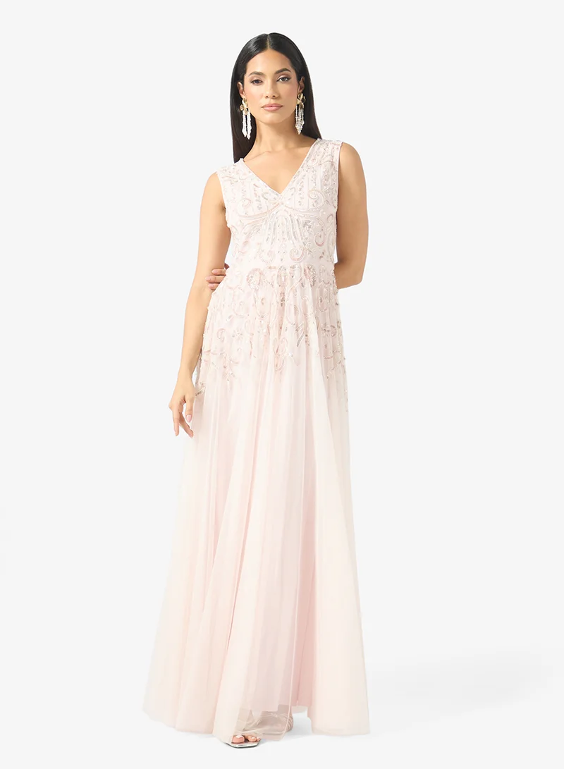 Namshi X Embellished Gown With Detachable Cape