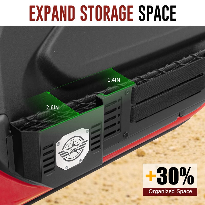 VEILS Front Door Storage Box for Jeep Wrangler JL JLU 4XE (2018-2025) & Gladiator JT (2020-2025) Accessories, Fits Manual/Power Seats, Heavy-Duty Metal Door Pockets Organizer 2PCS, Black - Image 4