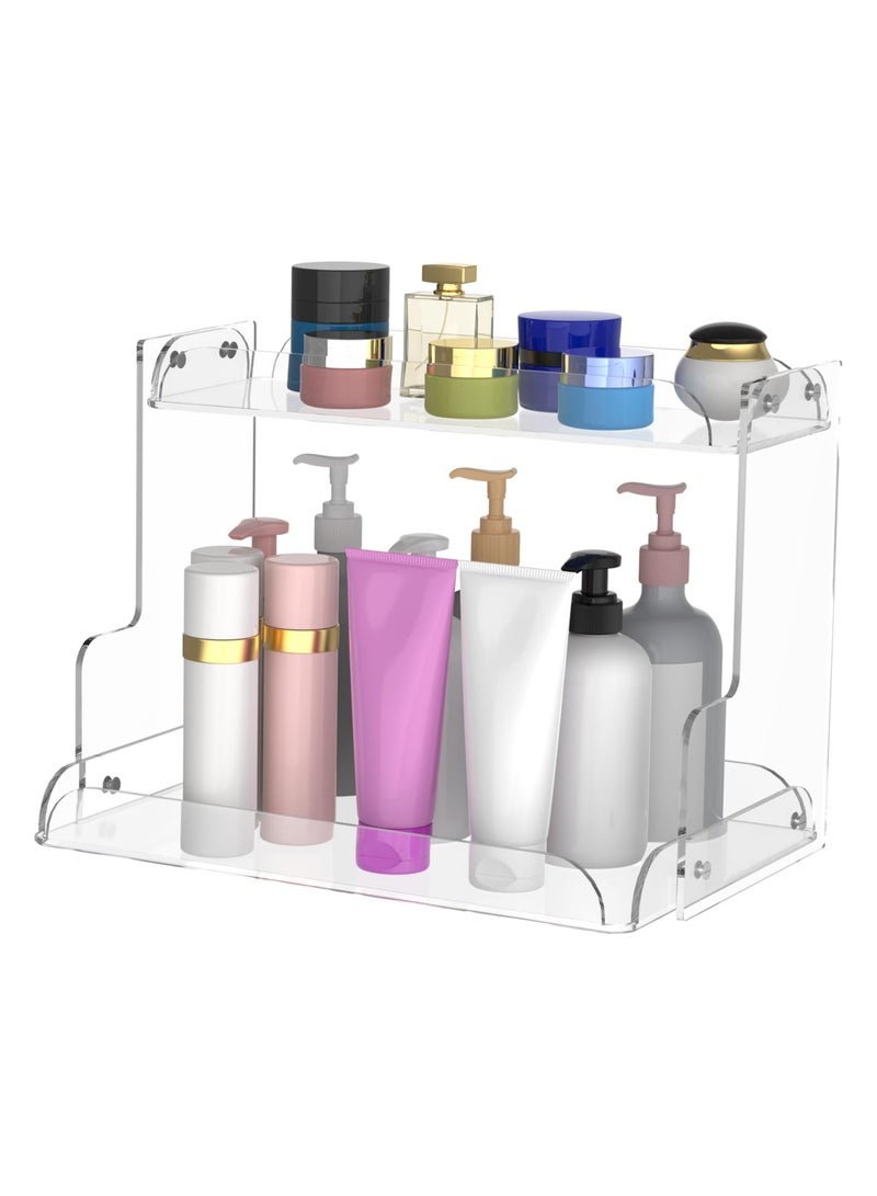 تي بي جي بي منظم حمام أكريليك مزدوج الطبقات - طاولة زينة، عطر، رف توابل، رف تخزين مستحضرات تجميل للحمام، غرفة النوم، المطبخ، غرفة المعيشة، وطاولة الزينة (شفاف) - Image 1