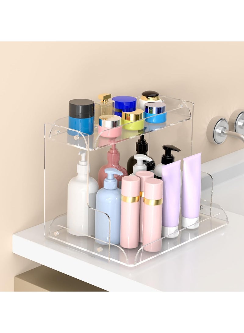 تي بي جي بي منظم حمام أكريليك مزدوج الطبقات - طاولة زينة، عطر، رف توابل، رف تخزين مستحضرات تجميل للحمام، غرفة النوم، المطبخ، غرفة المعيشة، وطاولة الزينة (شفاف) - Image 2
