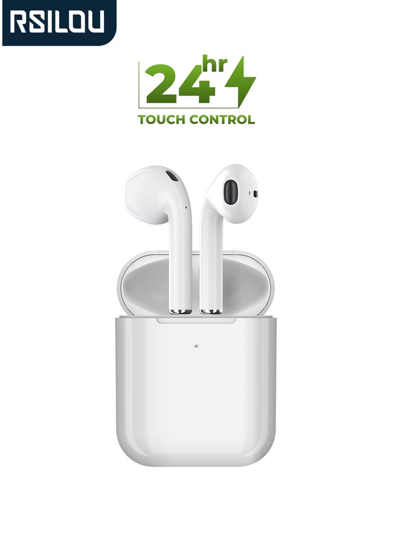 RSILOU - R3001 True Wireless Stereo Earphones – 13mm Oversized Drivers, Bluetooth 5.1, Type-C Fast Charging, 6.5 Hours Playback (22 Hours with Charging Case), Deep Bass & Clear Sound – White - Image 1