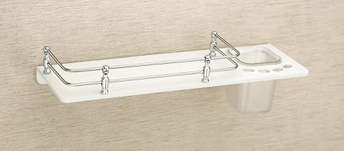 HAPPI Unbreakable Acrylic Toothpaste Glass Tumbler & Toothbrush Holder with Bottle Space Shelf, Tooth Brush Holder Stand Wall Mounted for Bathroom (White) - Image 2