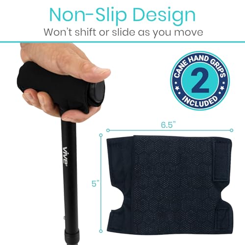 Vive Cane Handle Cover - Cushion Grip, Hand Pain Relief for Elderly & Seniors - Foam Pad for Walking Stick - Comfort, Soft & Non-Slip Wrap Around Support Padding - Universal Fit for Most Canes (Black) - Image 5