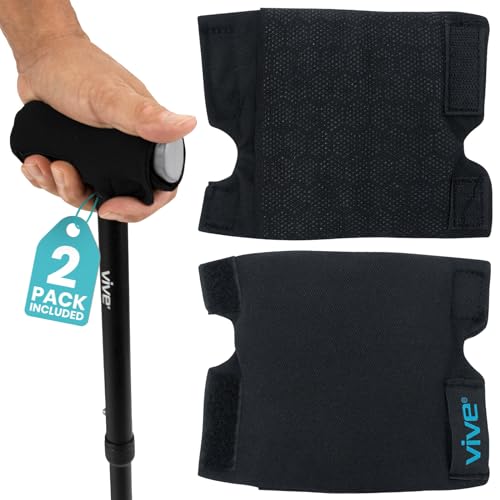 Vive Cane Handle Cover - Cushion Grip, Hand Pain Relief for Elderly & Seniors - Foam Pad for Walking Stick - Comfort, Soft & Non-Slip Wrap Around Support Padding - Universal Fit for Most Canes (Black) - Image 1