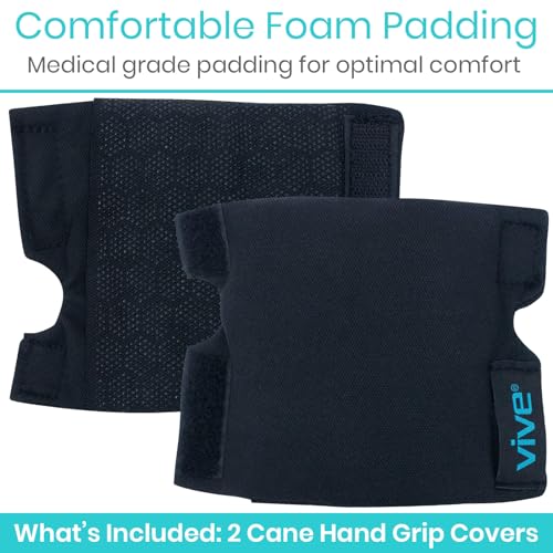 Vive Cane Handle Cover - Cushion Grip, Hand Pain Relief for Elderly & Seniors - Foam Pad for Walking Stick - Comfort, Soft & Non-Slip Wrap Around Support Padding - Universal Fit for Most Canes (Black) - Image 2