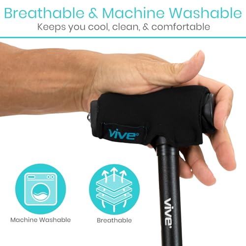 Vive Cane Handle Cover - Cushion Grip, Hand Pain Relief for Elderly & Seniors - Foam Pad for Walking Stick - Comfort, Soft & Non-Slip Wrap Around Support Padding - Universal Fit for Most Canes (Black) - Image 4