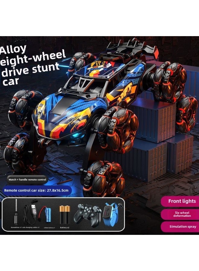 Children's Six-wheel Swing Arm High-speed Drift Off-road Vehicle Six-drive Special Deformation Spray Climbing Bucket Remote Control Car Toy-Color:Orange Eight Wheel Spray Handle Gesture-Proportion:Three Electricity-with Remote Control Battery Charging Line Screwdriver  - Image 1