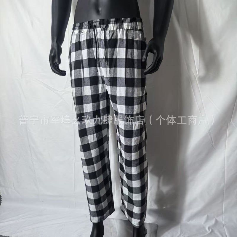 Plaid Pants Men Japanese Retro Lazy Black And White Checkered Wide-Leg Pants Drape Straight Pants Unisex Casual Long Pants - Image 1