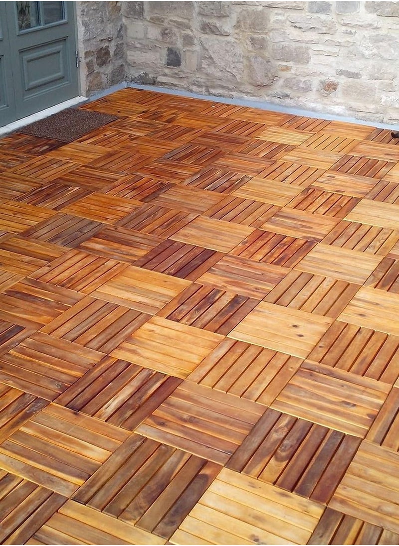 DubaiGallery Interlocking Deck Tiles 5 Pack - Snap Together Wood Flooring Acacia Hardwood Outdoor Flooring for Patio | Click Floor Decking Tile Outdoors Balcony Flooring, Wooden Parquet Flooring  - Image 1