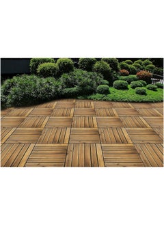 DubaiGallery Interlocking Deck Tiles 5 Pack - Snap Together Wood Flooring Acacia Hardwood Outdoor Flooring for Patio | Click Floor Decking Tile Outdoors Balcony Flooring, Wooden Parquet Flooring  - Image 2