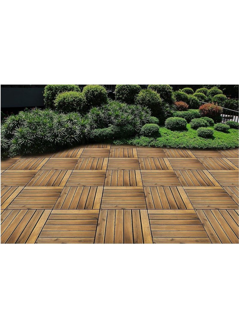 DubaiGallery Interlocking Deck Tiles 5 Pack - Snap Together Wood Flooring Acacia Hardwood Outdoor Flooring for Patio | Click Floor Decking Tile Outdoors Balcony Flooring, Wooden Parquet Flooring  - Image 2
