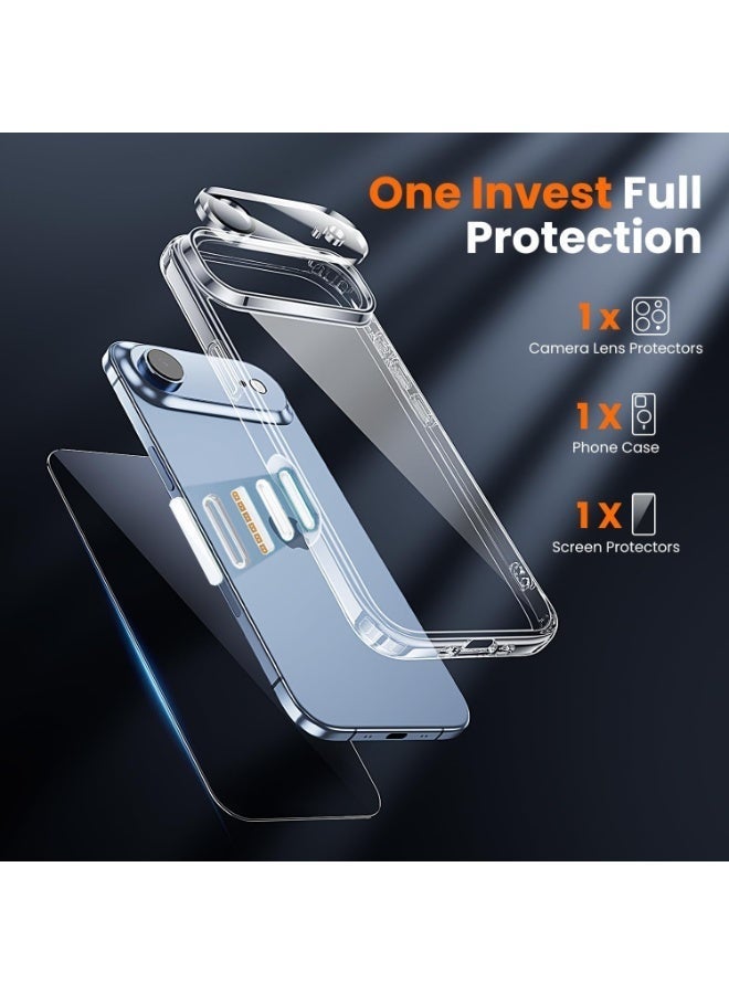 3 in 1 for iPhone 17 Air Case Clear, with Tempered Glass Screen Protector & Camera Lens Protector  ,Camera Control, Military-Grade Protection, Ultra Clear, Shockproof iPhone Cover, Slim Case Cover for 17 Air, Clear - Image 2