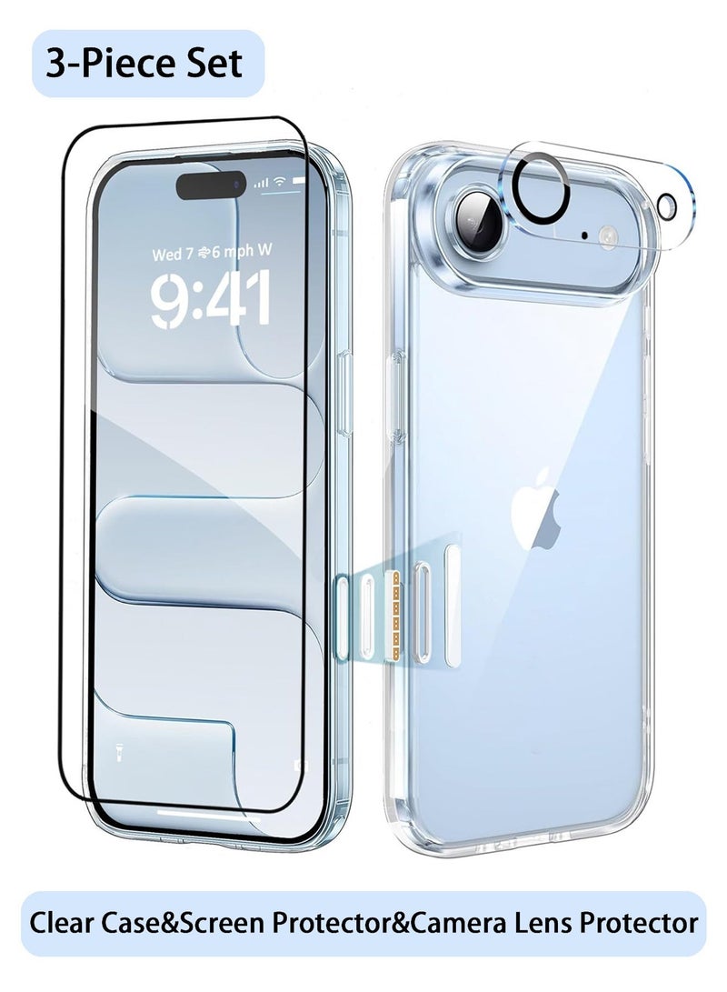 3 in 1 for iPhone 17 Air Case Clear, with Tempered Glass Screen Protector & Camera Lens Protector  ,Camera Control, Military-Grade Protection, Ultra Clear, Shockproof iPhone Cover, Slim Case Cover for 17 Air, Clear - Image 1