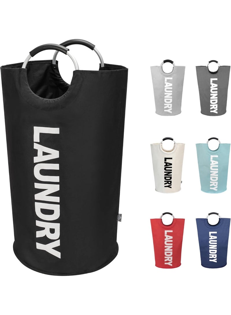 Hugifts 90L Large Laundry Basket Bag, Collapsible Tall Hamper, Black | Freestanding tall washing bin & foldable laundry bag. High-capacity clothes storage basket with durable sturdy handles - Image 1