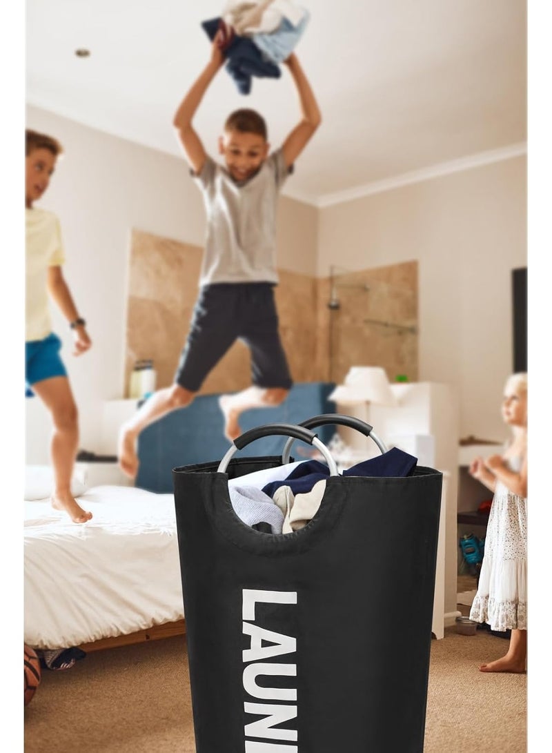 Hugifts 90L Large Laundry Basket Bag, Collapsible Tall Hamper, Black | Freestanding tall washing bin & foldable laundry bag. High-capacity clothes storage basket with durable sturdy handles - Image 4