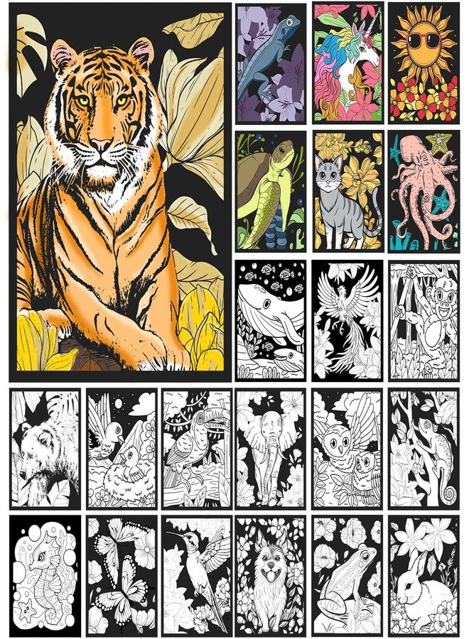HOTPLACY 48 Pcs Fuzzy Velvet Coloring Posters Animal Fuzzy Posters to Color for Adults Teenagers Large Poster DIY Coloring Sheets for Classroom Festive Holiday Arts Crafts Activity,24 Style - Image 1