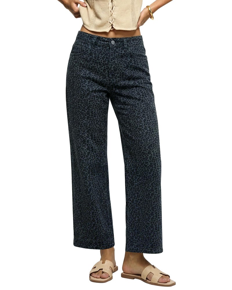 luvamia Wide Leg Jeans Woman Trendy High Waisted Leopard Cheetah Print Pants Ankle Length Animal Print Outfits Plus Size Jeans for Women Stretchy Loose Fit Mini Gray Leopard Size XX-Large 20 to 22 - Image 1