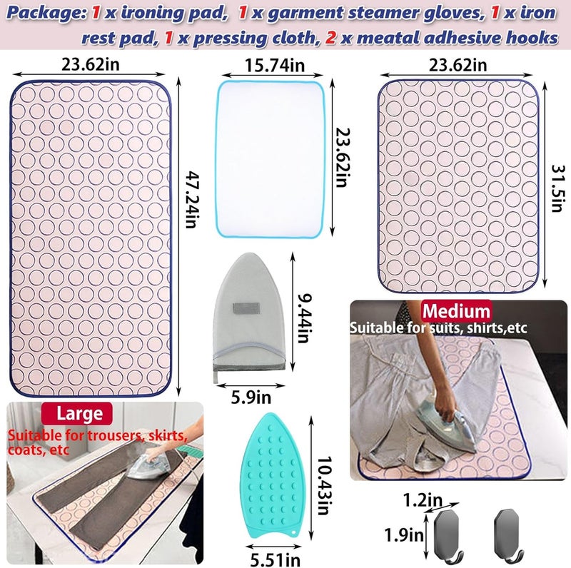 XDONEF Portable Ironing Mat for Table Top Ironing Pad for Countertop Thick Ironing Blanket Over The Door Steamer Pad Washer Dryer Heat Resistant Pad Cover Travel Ironing Board (Large 47.2"x23.6") - Image 5