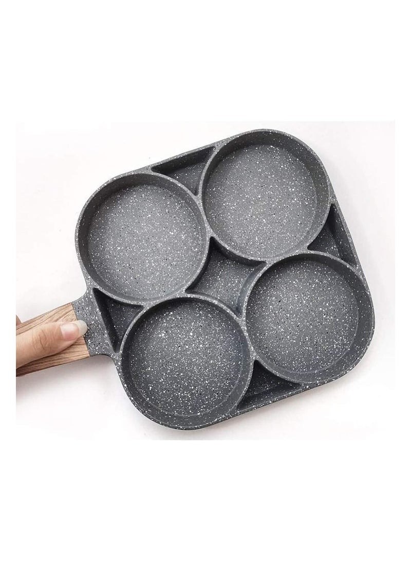 4 Hole Omelet Pan for Burger Eggs Ham Pancake Maker Wooden Handle Frying Pot Non-Stick Cooking Breakfast - Image 3