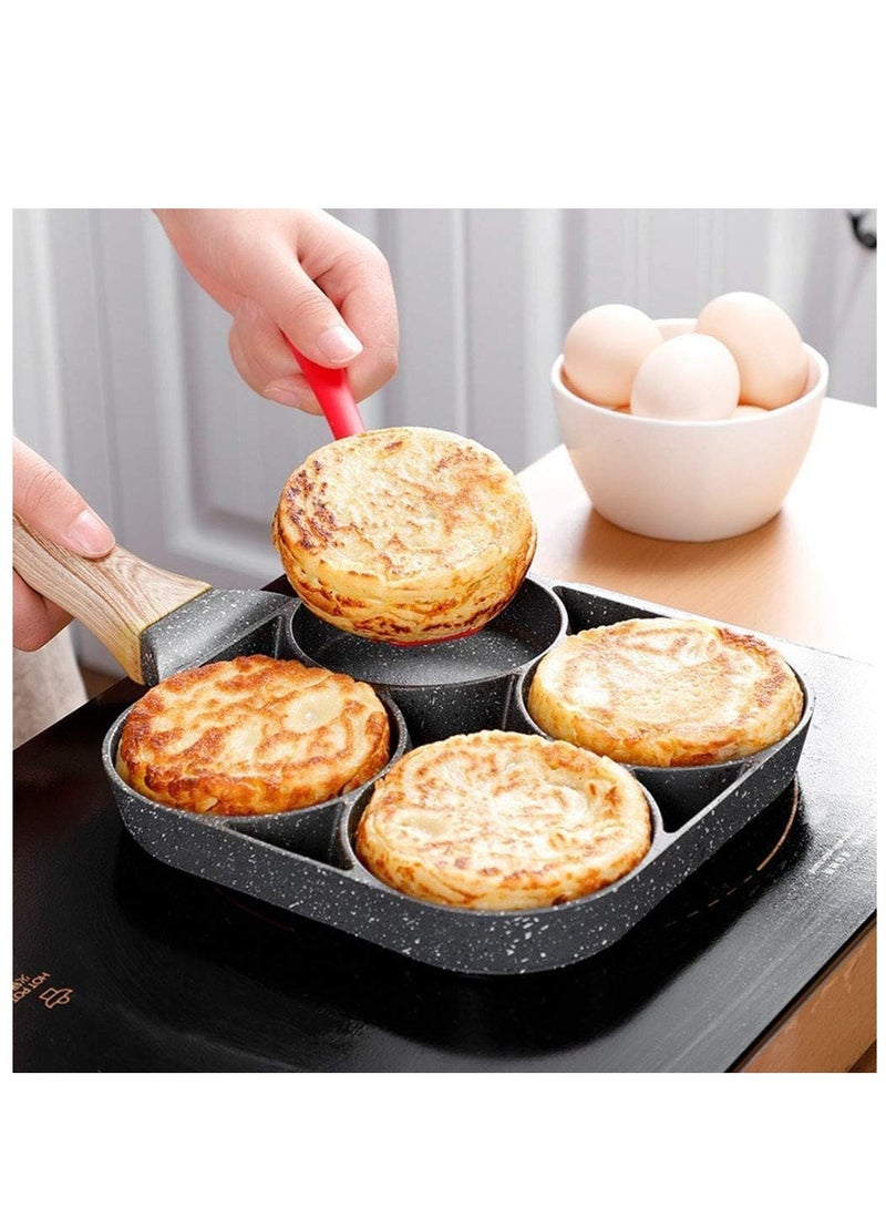 4 Hole Omelet Pan for Burger Eggs Ham Pancake Maker Wooden Handle Frying Pot Non-Stick Cooking Breakfast - Image 4