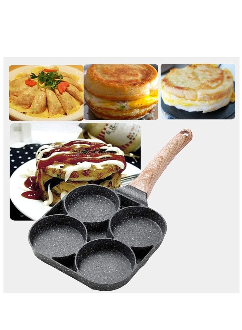 4 Hole Omelet Pan for Burger Eggs Ham Pancake Maker Wooden Handle Frying Pot Non-Stick Cooking Breakfast - Image 2