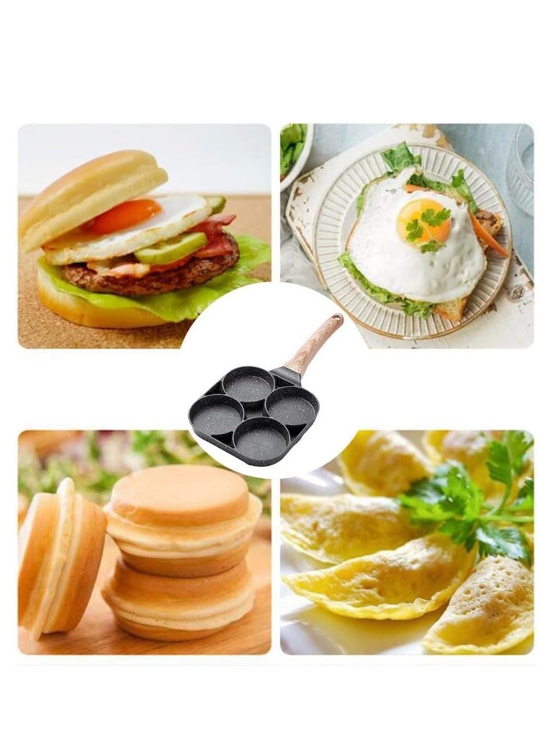 4 Hole Omelet Pan for Burger Eggs Ham Pancake Maker Wooden Handle Frying Pot Non-Stick Cooking Breakfast - Image 5
