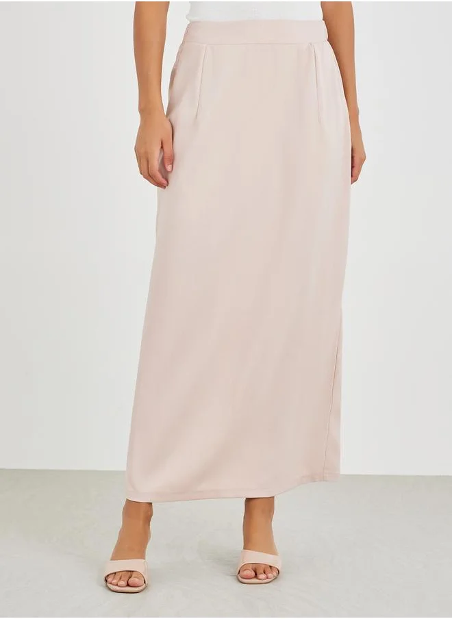 ستايلي Styli Solid Mid Rise Linen Maxi Skirt