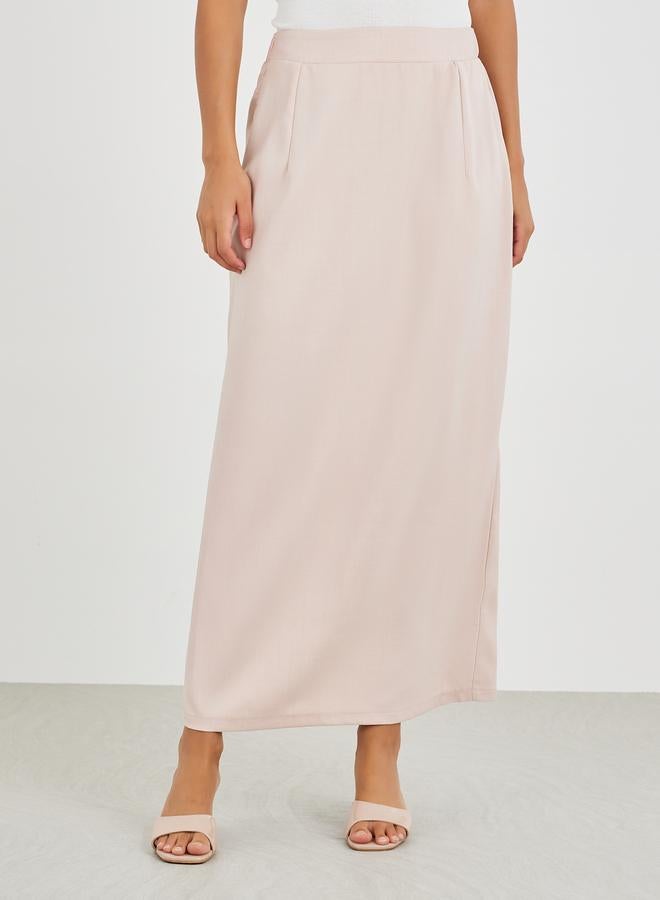 Styli Solid Mid Rise Linen Maxi Skirt - Image 2