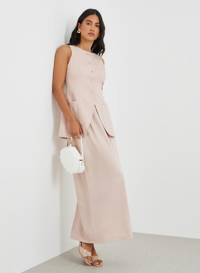 Styli Solid Mid Rise Linen Maxi Skirt - Image 1
