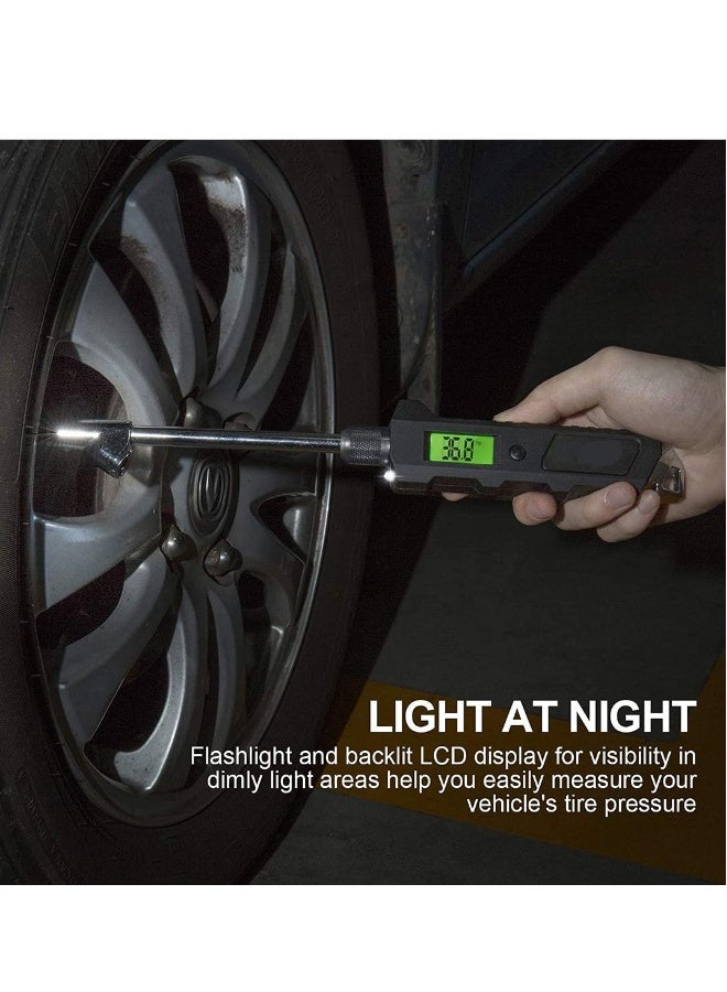Generic Digital Tire Pressure Gauge 230 PSI Heavy Duty Dual Head for Truck and RV with Backlit LCD and Flashlight with Keyring Tyre Air Inflator Gauge With Flexible Hose for Cars Motorbike - Image 3