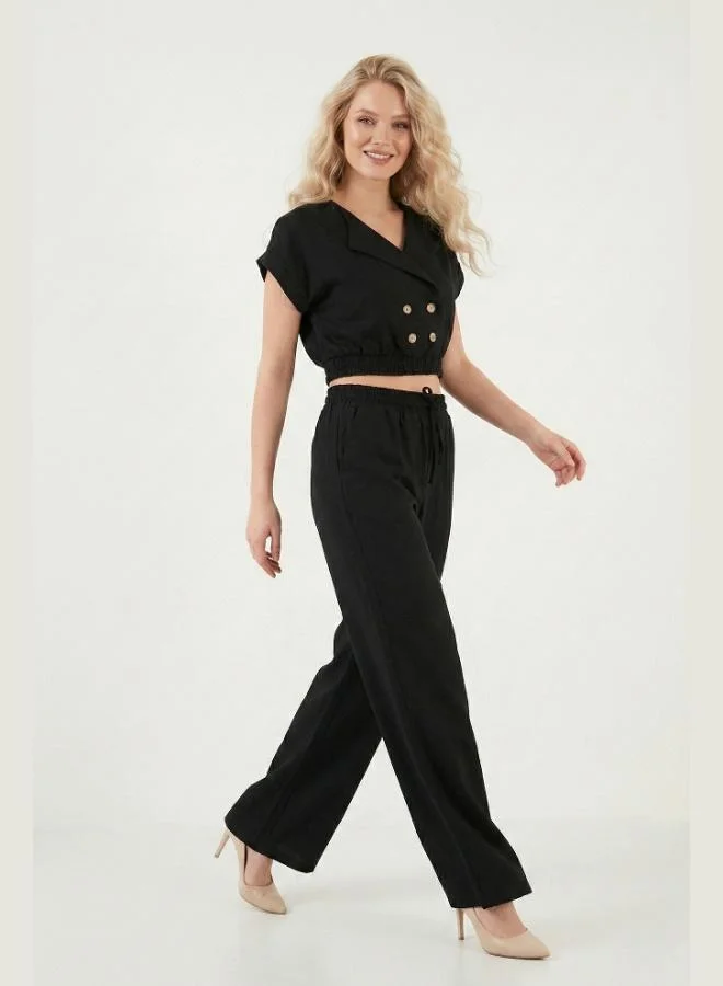 ليلا Lela Regular Fit Double-Breasted Collar Button Detail Crop Suit for Women SET 5866446