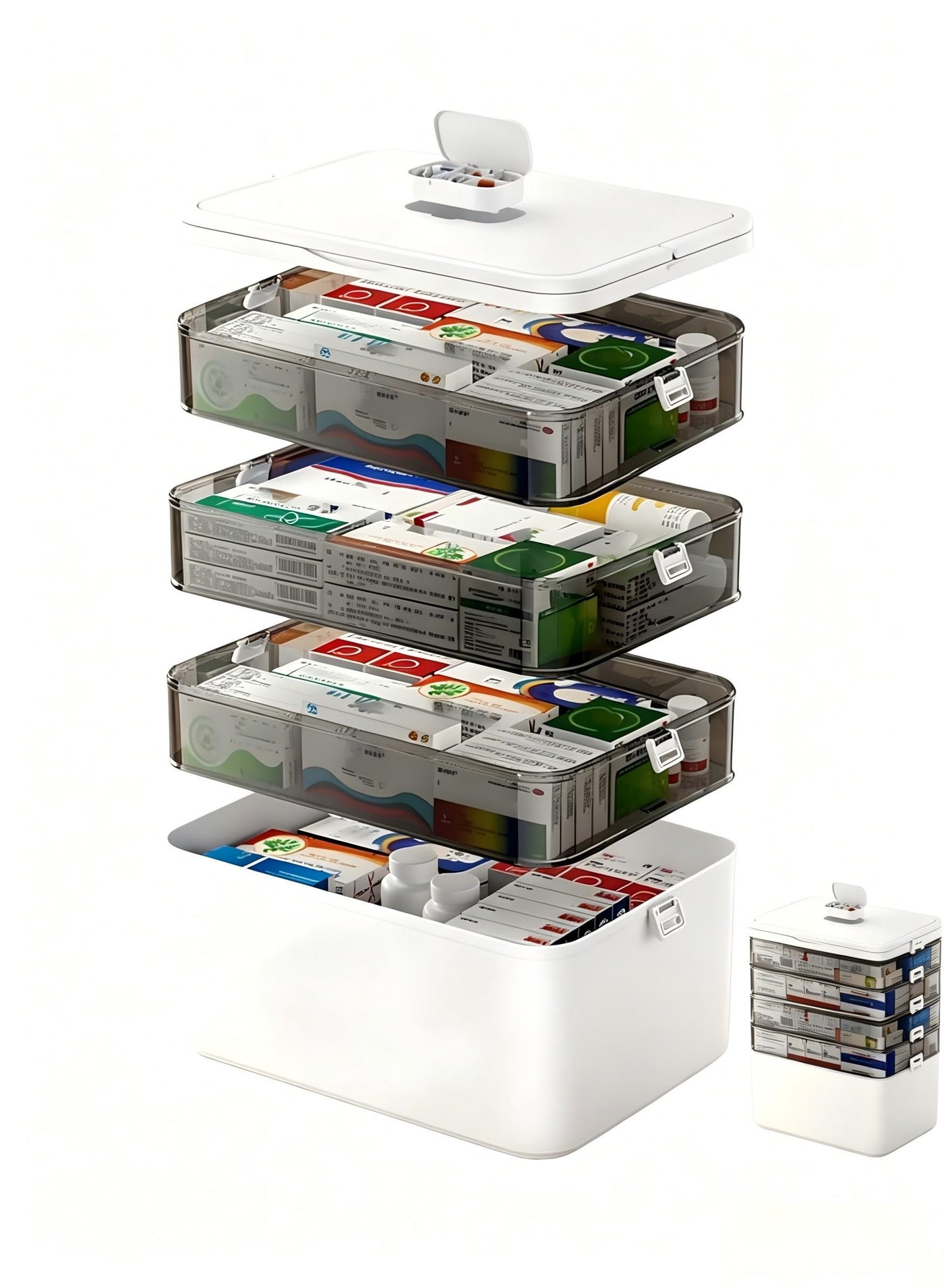GDELINGZH 4Layer Medicine Storage Box Portable Plastic Medicine Organizer with Handle Family Travel First Aid Kit Multi Function Storage Case with Dividers for Home Use