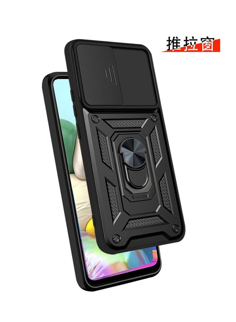 جراب حمايه ويندو مقاوم للصدمات وحمايه للكاميرا مزود بدبله معدنيه متوافق مع Samsung Galaxy A71 4G (اسود)