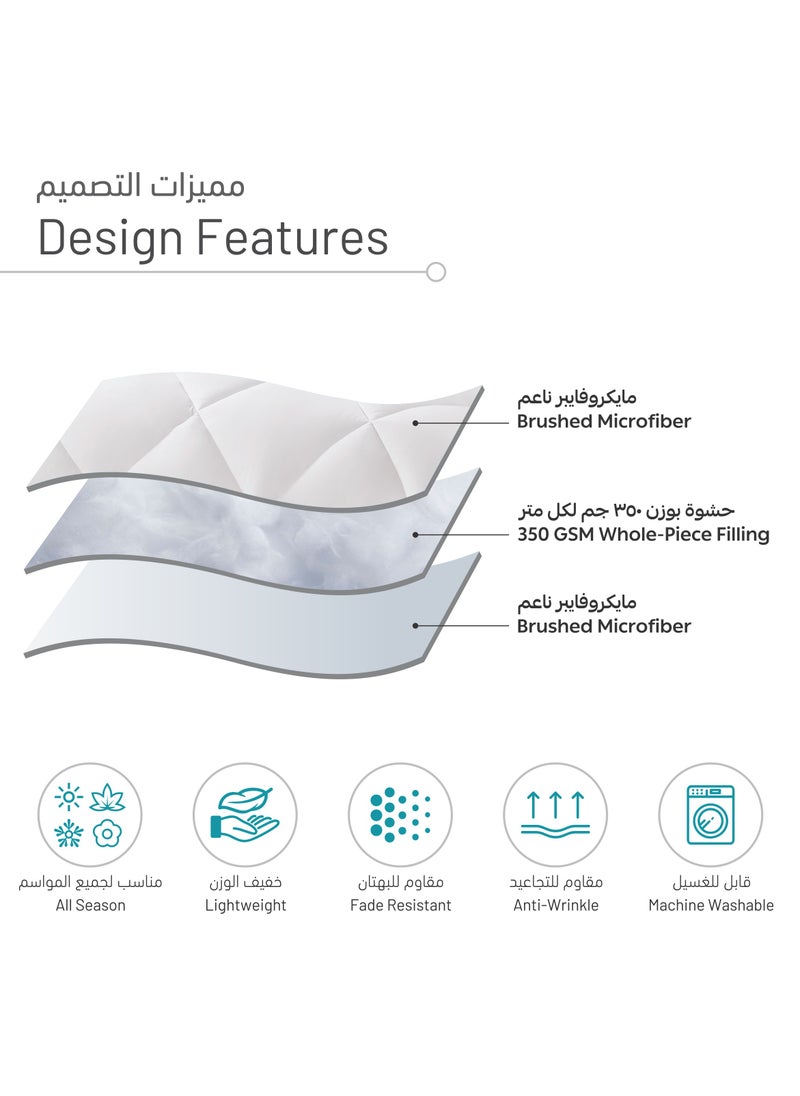 Bedding Comforter Set, Single Size Fits 120x200 cm - 4-Pcs Solid Quilted Bed Set, Microfiber Fabric - 1 Comforter, 1 Fitted Sheet And 2 Pillow Shams