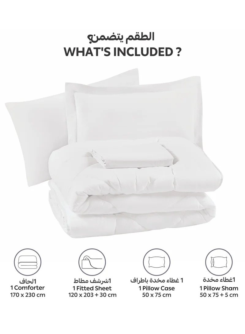 Donetella Bedding Comforter Set, Single Size Fits 120x200 cm - 4-Pcs Solid Quilted Bed Set, Microfiber Fabric - 1 Comforter, 1 Fitted Sheet And 2 Pillow Shams