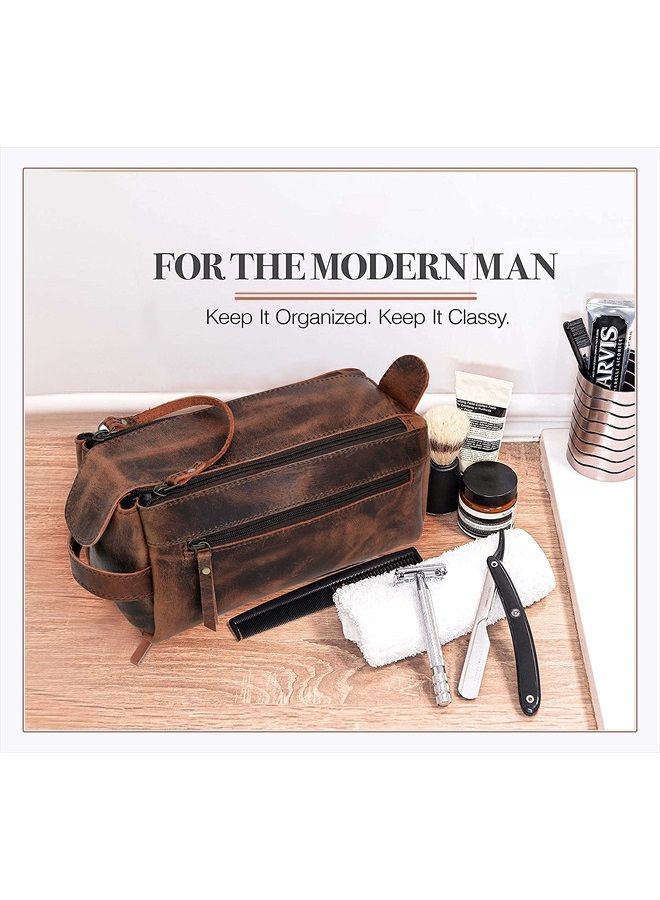 cuero حقيبة أدوات التجميل من جلد الجاموس الفاخر للرجال والنساء، حقيبة سفر داب كيت بتصميم عتيق، حقيبة حلاقة وداب كيت للرجال والنساء - Image 3