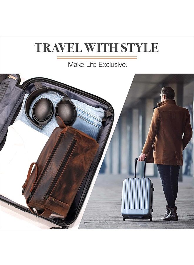 cuero حقيبة أدوات التجميل من جلد الجاموس الفاخر للرجال والنساء، حقيبة سفر داب كيت بتصميم عتيق، حقيبة حلاقة وداب كيت للرجال والنساء - Image 4