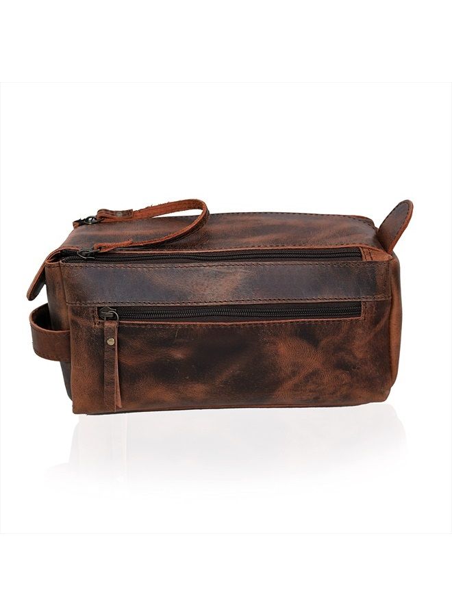 cuero حقيبة أدوات التجميل من جلد الجاموس الفاخر للرجال والنساء، حقيبة سفر داب كيت بتصميم عتيق، حقيبة حلاقة وداب كيت للرجال والنساء - Image 5